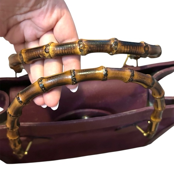 RARE Authentic Vintage Gucci Burgundy Suede Diana Tote Bag Bamboo Handles - Picture 8 of 17